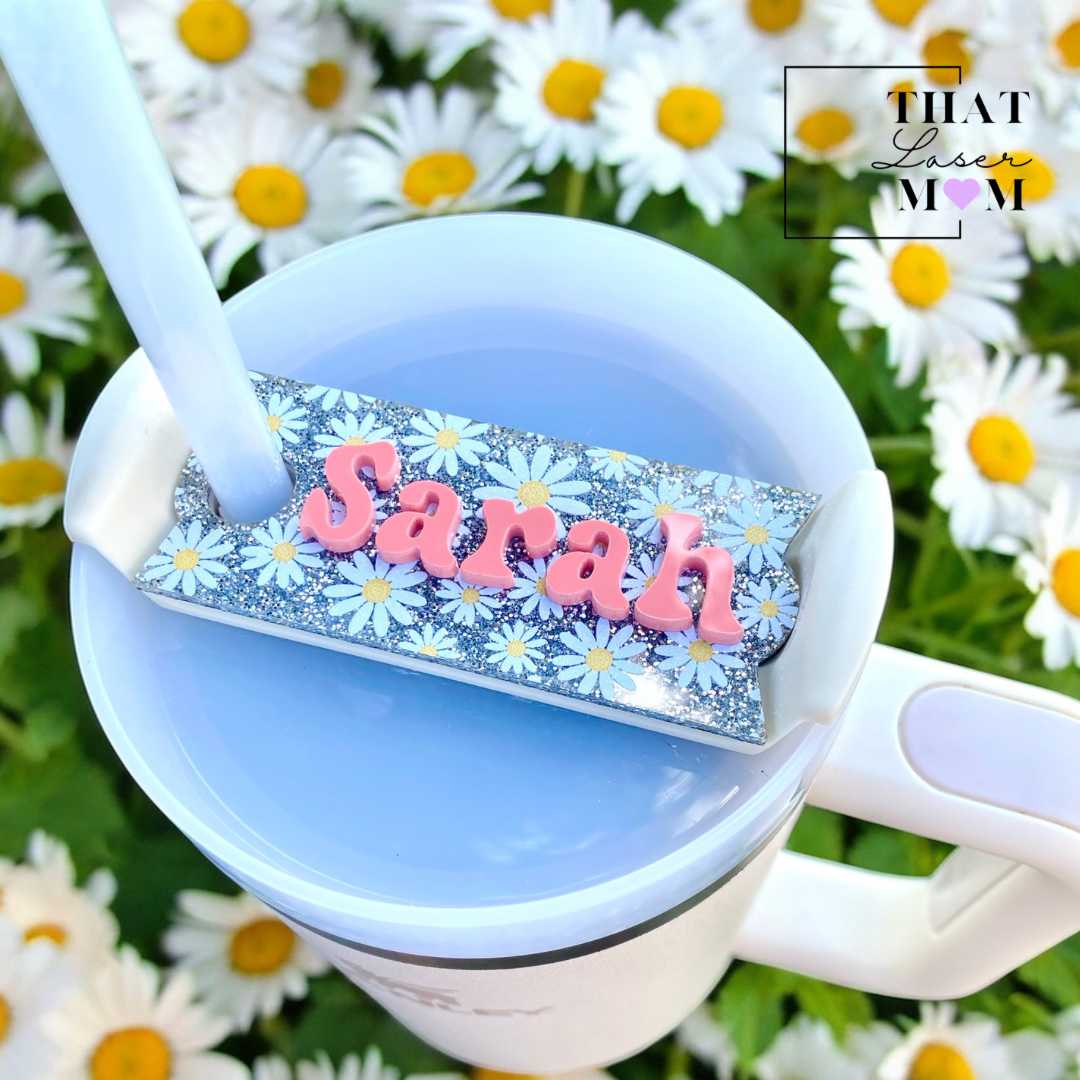 Glitter Daisy Stanley Topper, Personalized